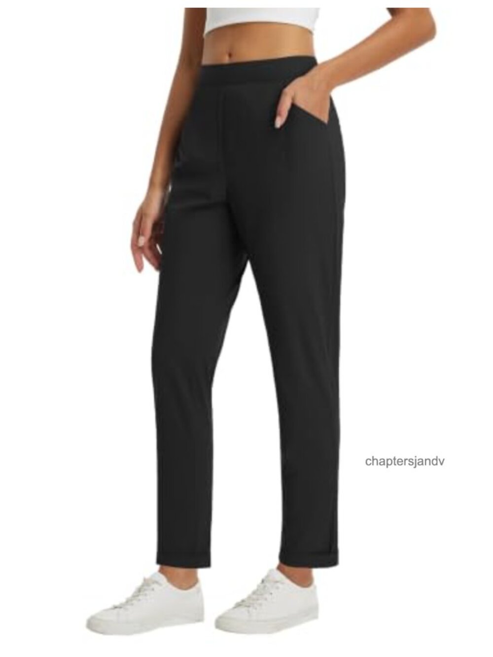 Stretchy Petite Travel Work Pants with Zip Pockets